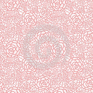 Vector gentle pastel pink lace roses seamless repeat pattern background. Great for wedding or bridal shower decor