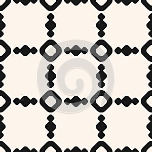 Geometric seamless pattern with big circles, square tiles, grid. Black and white