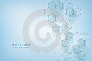 Vector geometric background from hexagons. Abstract molecular structure and chemical elements. Medical, science and