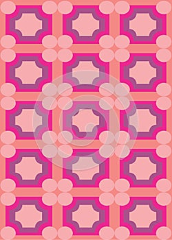 Vector geometric background with rings and square grid tiles seamless pattern.