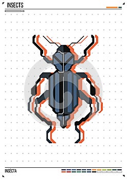 Vector geometric bug or beetle. Insect on poster background. Ideal for print, greeting card, nursery poster