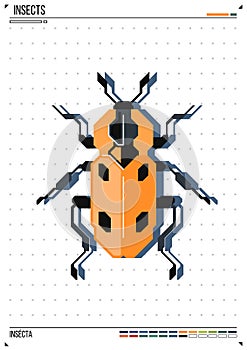 Vector geometric bug or beetle. Insect on poster background. Ideal for print, greeting card, nursery poster