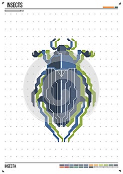 Vector geometric bug or beetle. Insect on poster background. Ideal for print, greeting card, nursery poster