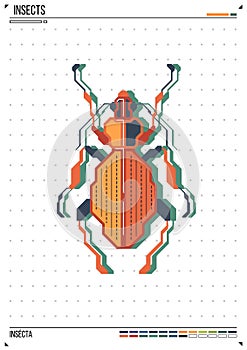 Vector geometric bug or beetle. Insect on poster background. Ideal for print, greeting card, nursery poster