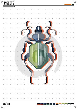 Vector geometric bug or beetle. Insect on poster background. Ideal for print, greeting card, nursery poster