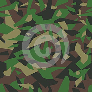 Vector geometric camouflage seamless pattern. Khaki design style for t-shirt. Military texture debris shape pattern, camo clothing