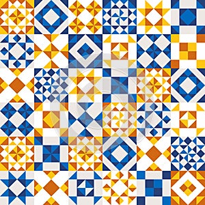 Vector geometric ceramic texture made of blue pieces.