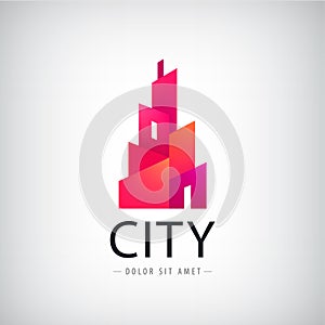 Vector geometric city, building logo. Modern style red architecture structure