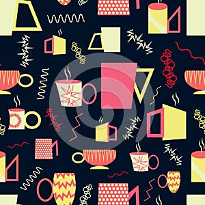 Vector geometric colorful cups with doodles