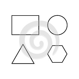 Vector geometric figures. Outline style Rectangle circular equilateral triangle and Regular Hexagon figures set. Geometric figures