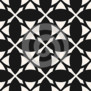 Vector geometric floral grid texture. Abstract black and white seamless pattern