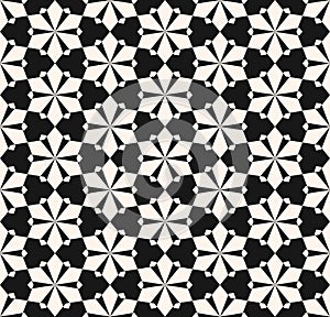 Vector geometric floral pattern. Black and white ornamental seamless texture