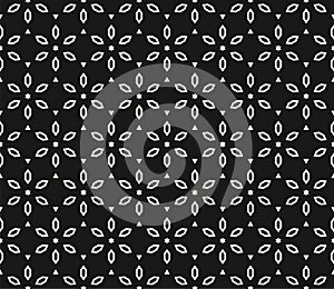 Vector geometric floral pattern. Black and white seamless texture