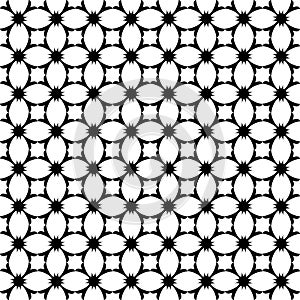 Vector geometric floral pattern. Black and white seamless texture
