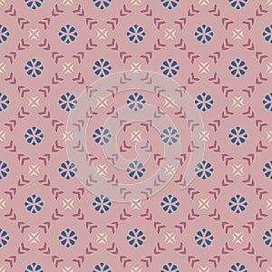 Vector geometric floral seamless pattern. Abstract ornamental background. Abstract background in pink, rose, blue and beige color.