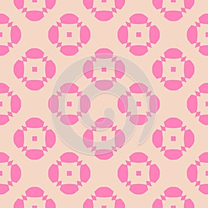 Vector geometric floral seamless pattern. Retro background with pink flowers