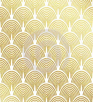 Vector geometric gold glittering seamless pattern on white background.