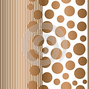 Vector geometric golden polka dots with vertical lines seamless pattern background