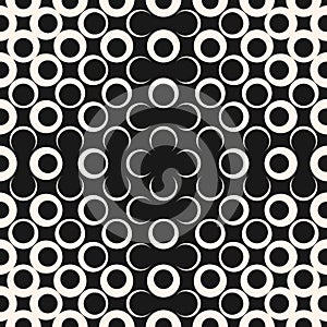 Vector geometric halftone seamless pattern with circles, dots. Gradient transition effect. Optical illusion.