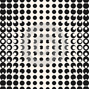 Vector geometric halftone seamless pattern with circles, dots. Optical illusion effect.