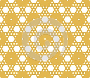 Vector geometric hexagonal seamless pattern. White and yellow honeycomb texture