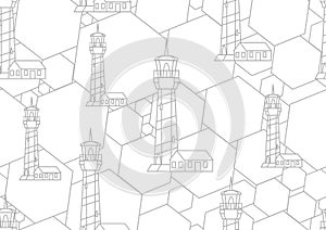 Vector geometric lighthouse seamless background pattern.