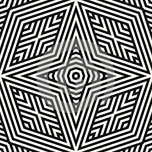 Vector geometric lines seamless pattern. Black and white abstract linear texture