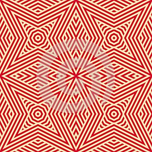 Vector geometric lines seamless pattern. Creative red and beige striped ornament