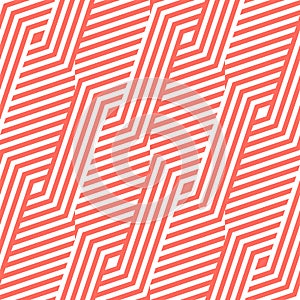 Vector geometric lines seamless pattern. Stylish coral and white texture