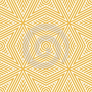 Vector geometric lines seamless pattern. Yellow linear background texture