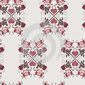 Vector geometric love seamless pattern in pastel