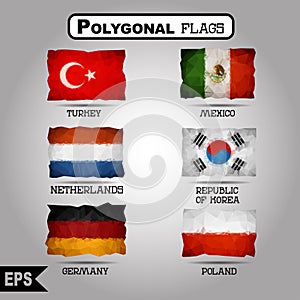 Vector geometric polygonal world flag collection.