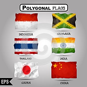 Vector geometric polygonal world flag collection.