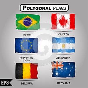 Vector geometric polygonal world flag collection.