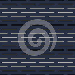 Vector geometric seamless horizontal dash pattern - goldish striped rich texture. Stylish blue background