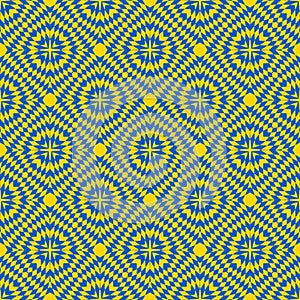 Vector geometric seamless pattern. Abstract blue and yellow mosaic background