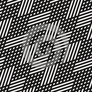 Vector geometric seamless pattern. Black and white diagonal lines, rhombuses