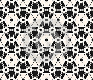 Vector geometric seamless pattern. Black and white texture with abstract grid, hexagonal shapes