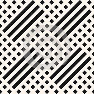 Vector geometric seamless pattern. Black and white texture with lines, squares