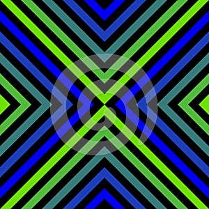 Vector geometric seamless pattern with green and blue neon rhombuses, lines