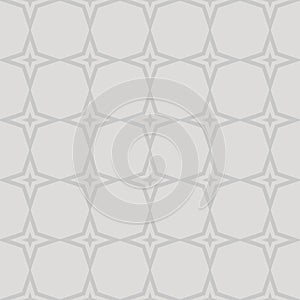 Vector geometric seamless pattern with grid, lattice, stars. Light gray color