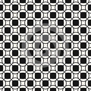 Vector geometric seamless pattern with grid, rounded shapes, squares, circles