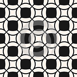 Vector geometric seamless pattern with grid, rounded shapes, squares, circles