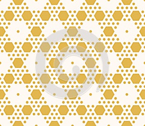 Vector geometric seamless pattern. Ornament with small yellow hexagons, lattice