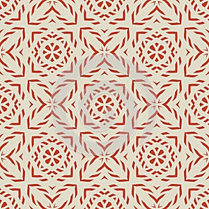 Vector geometric seamless pattern. Red and beige ornamental mosaic texture