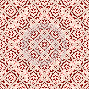 Vector geometric seamless pattern. Red and beige ornamental mosaic texture