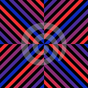 Vector geometric seamless pattern with red and blue neon lines, stripes