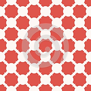 Vector geometric seamless pattern with red curved shapes, repeat tiles, grid.