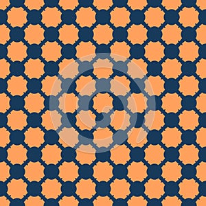 Vector geometric seamless pattern. Simple orange and deep blue texture with grid