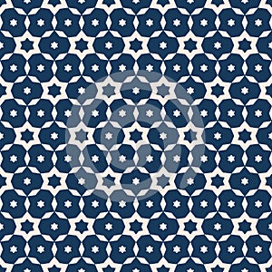 Vector geometric seamless pattern with small stars, grid. Deep blue and beige